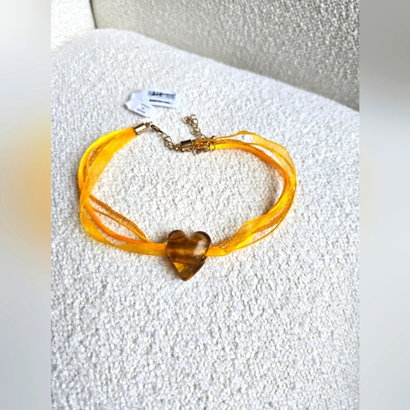 NWT Free People, Ribbon and Beaded Heart Choker, Marigold -NEW! - Picture 1 of 6